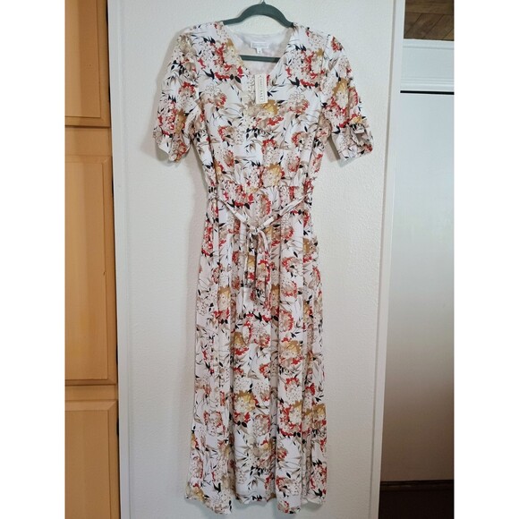 Sweetsalt Brand New Women's Size 10 V-Neck Ruffle Half Sleeve Dress White Floral - Picture 2 of 7